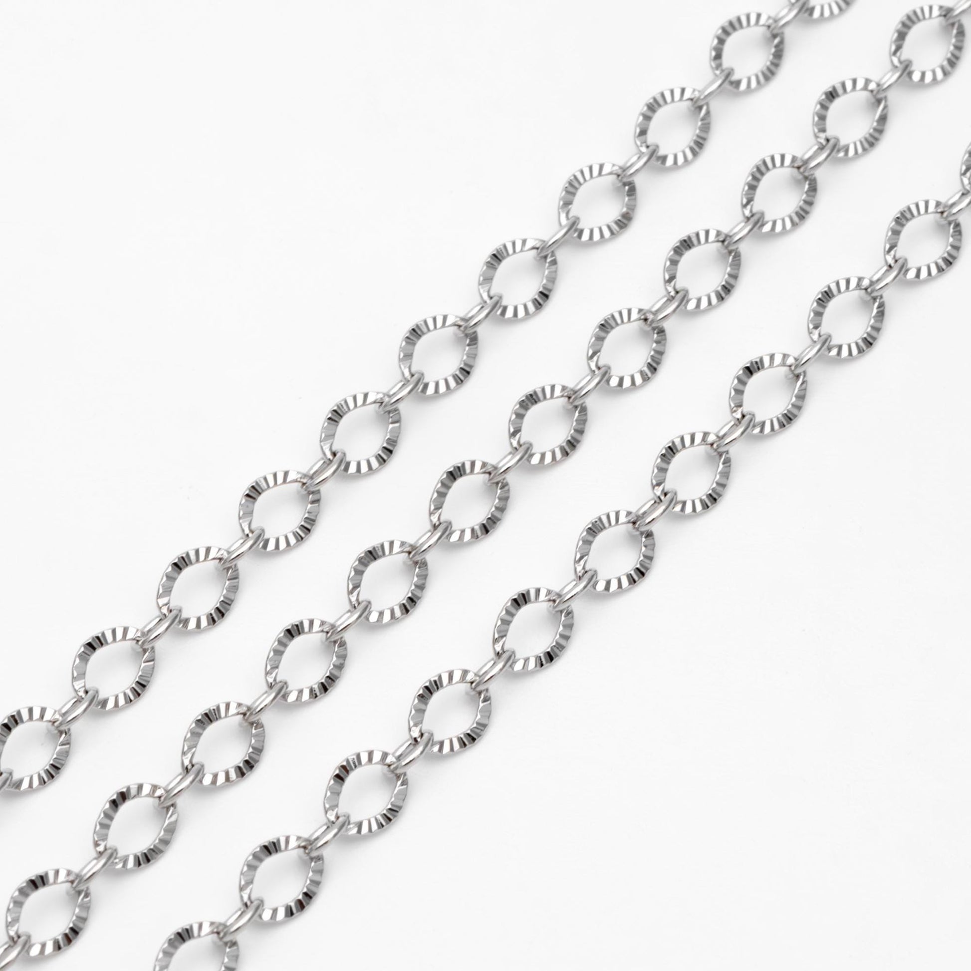 Gold/ Silver tone Flat Oval Cable Chains 4mm, 18K Gold/ Rhodium plated on Brass, Craft DIY Jewelry Chain Wholesale (#LK-238)/ 1 Meter=3.3 ft