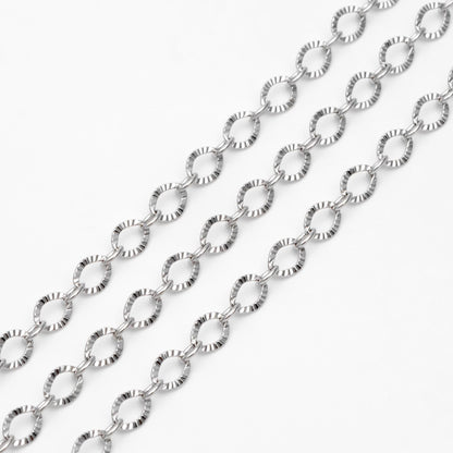 Gold/ Silver tone Flat Oval Cable Chains 4mm, 18K Gold/ Rhodium plated on Brass, Craft DIY Jewelry Chain Wholesale (#LK-238)/ 1 Meter=3.3 ft