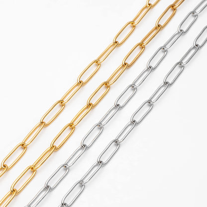 Gold/ Silver tone Cable Chains, Long Oval Link 5x14mm, Gold/ Rhodium plated Brass, Color Not Easily Tarnish (#LK-279)/ 1 Meter=3.3 ft