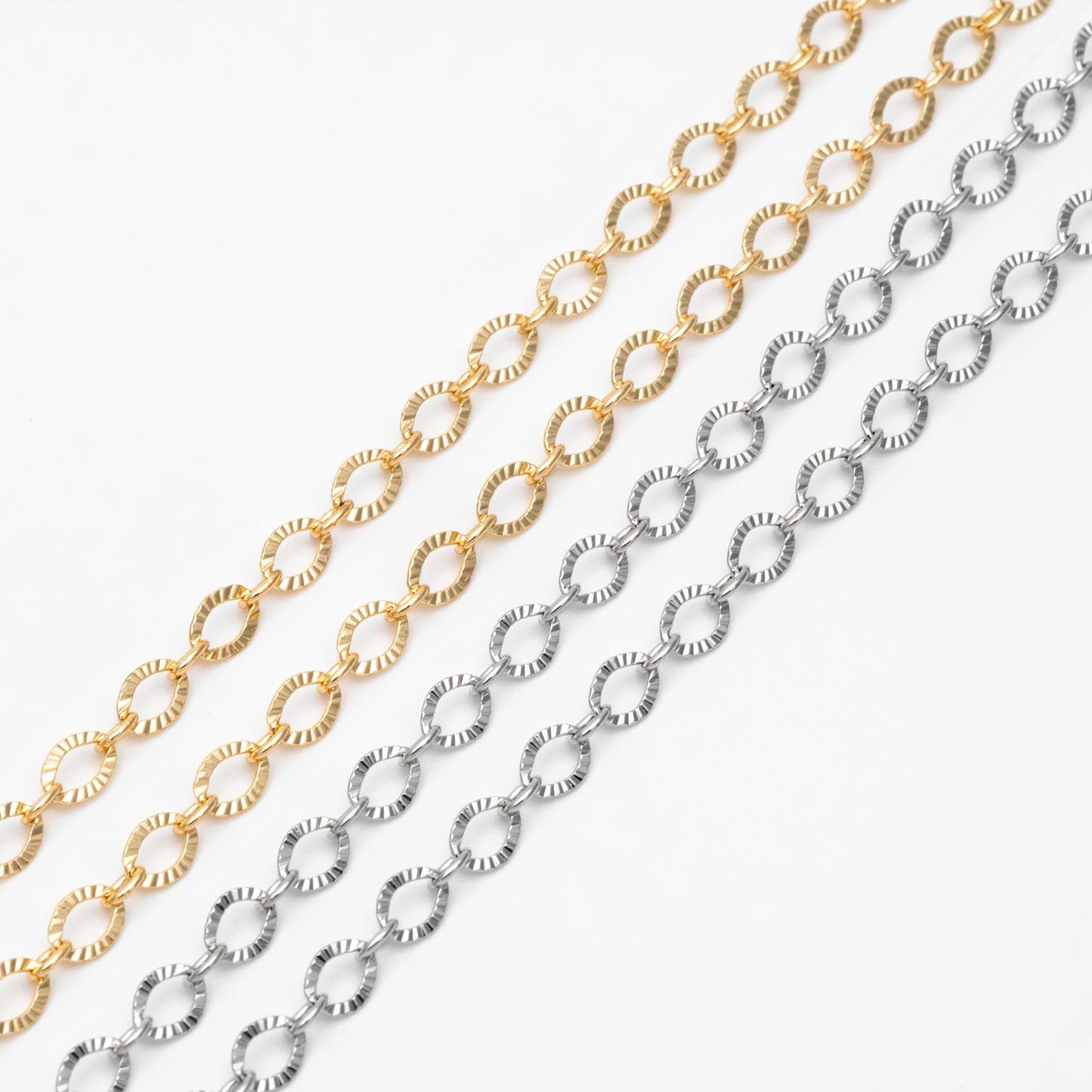 Gold/ Silver tone Flat Oval Cable Chains 4mm, 18K Gold/ Rhodium plated on Brass, Craft DIY Jewelry Chain Wholesale (#LK-238)/ 1 Meter=3.3 ft
