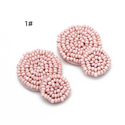 4pcs Glass Seed Beads Round Pendants 36mm, Flat Back, Beaded Hair Accessories, DIY Earring Components, (FB-052)