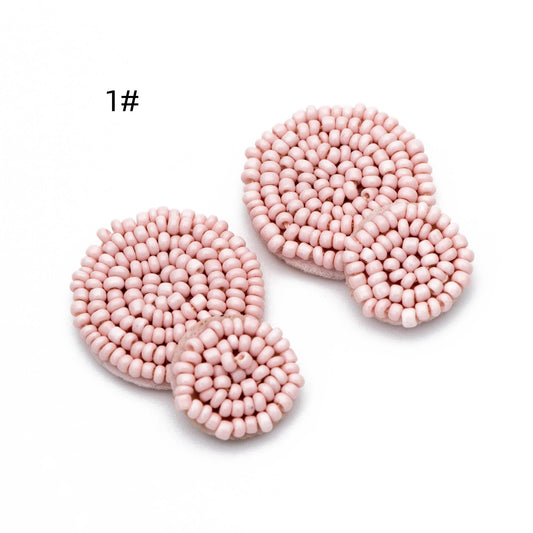 4pcs Glass Seed Beads Round Pendants 36mm, Flat Back, Beaded Hair Accessories, DIY Earring Components, (FB-052)