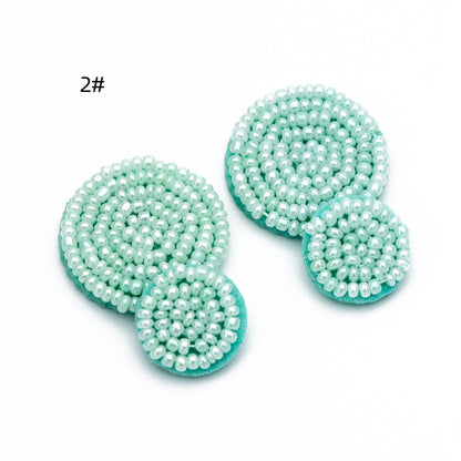 4pcs Glass Seed Beads Round Pendants 36mm, Flat Back, Beaded Hair Accessories, DIY Earring Components, (FB-052)