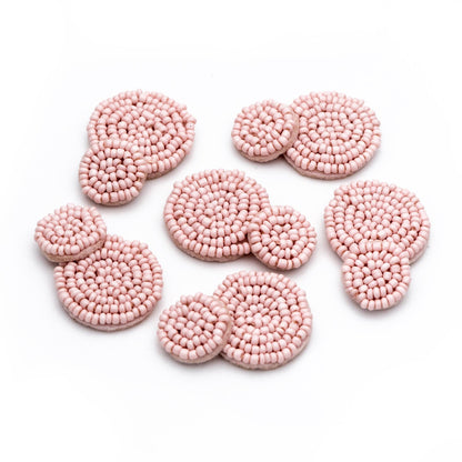 4pcs Glass Seed Beads Round Pendants 36mm, Flat Back, Beaded Hair Accessories, DIY Earring Components, (FB-052)
