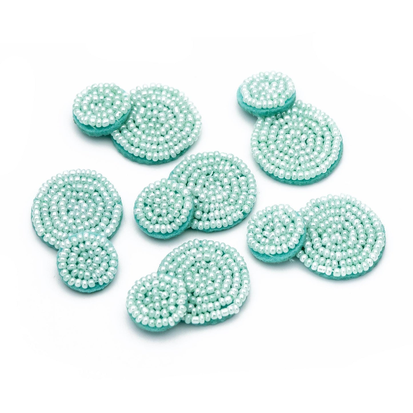 4pcs Glass Seed Beads Round Pendants 36mm, Flat Back, Beaded Hair Accessories, DIY Earring Components, (FB-052)