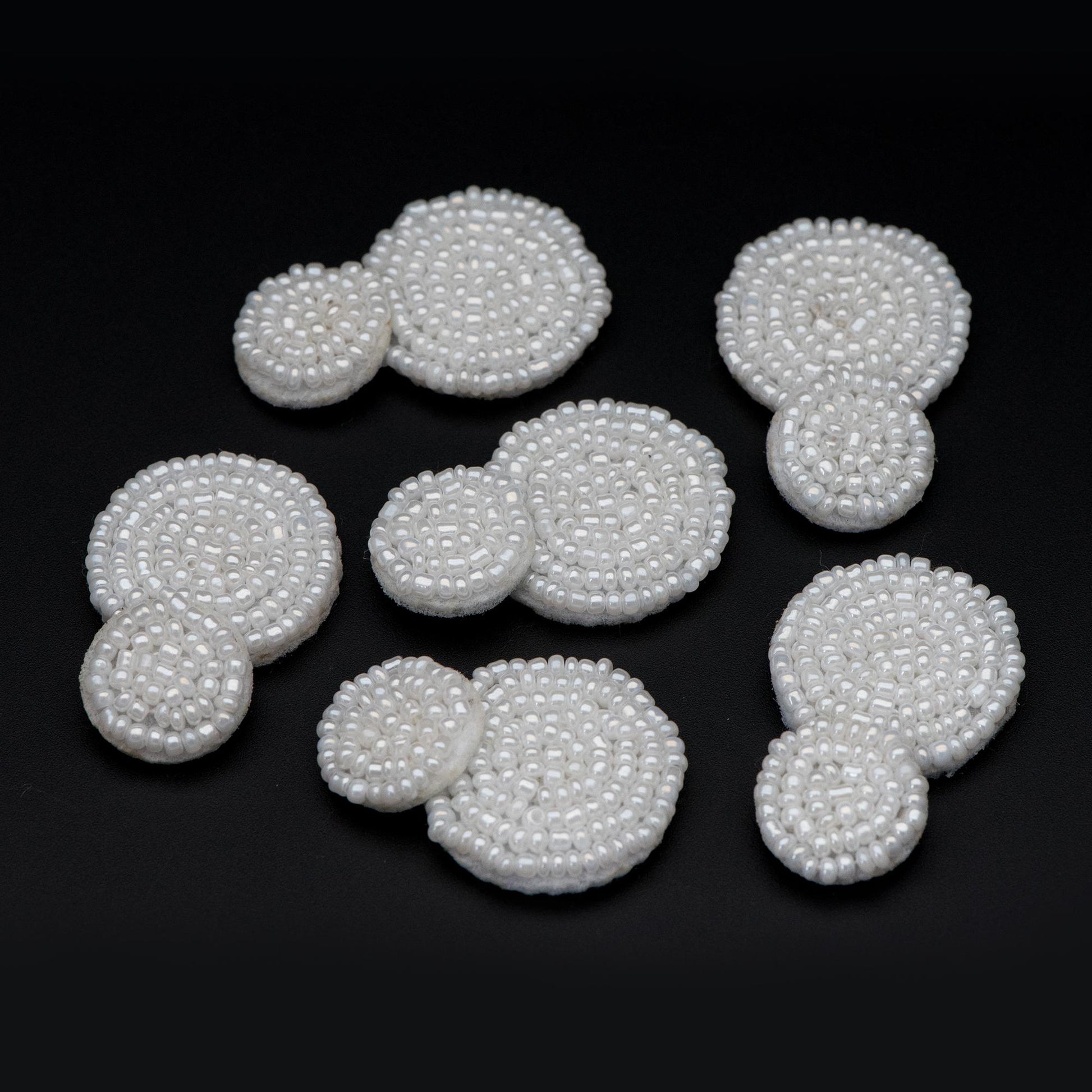 4pcs Glass Seed Beads Round Pendants 36mm, Flat Back, Beaded Hair Accessories, DIY Earring Components, (FB-052)
