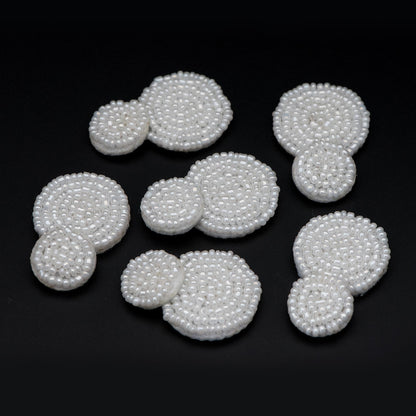 4pcs Glass Seed Beads Round Pendants 36mm, Flat Back, Beaded Hair Accessories, DIY Earring Components, (FB-052)