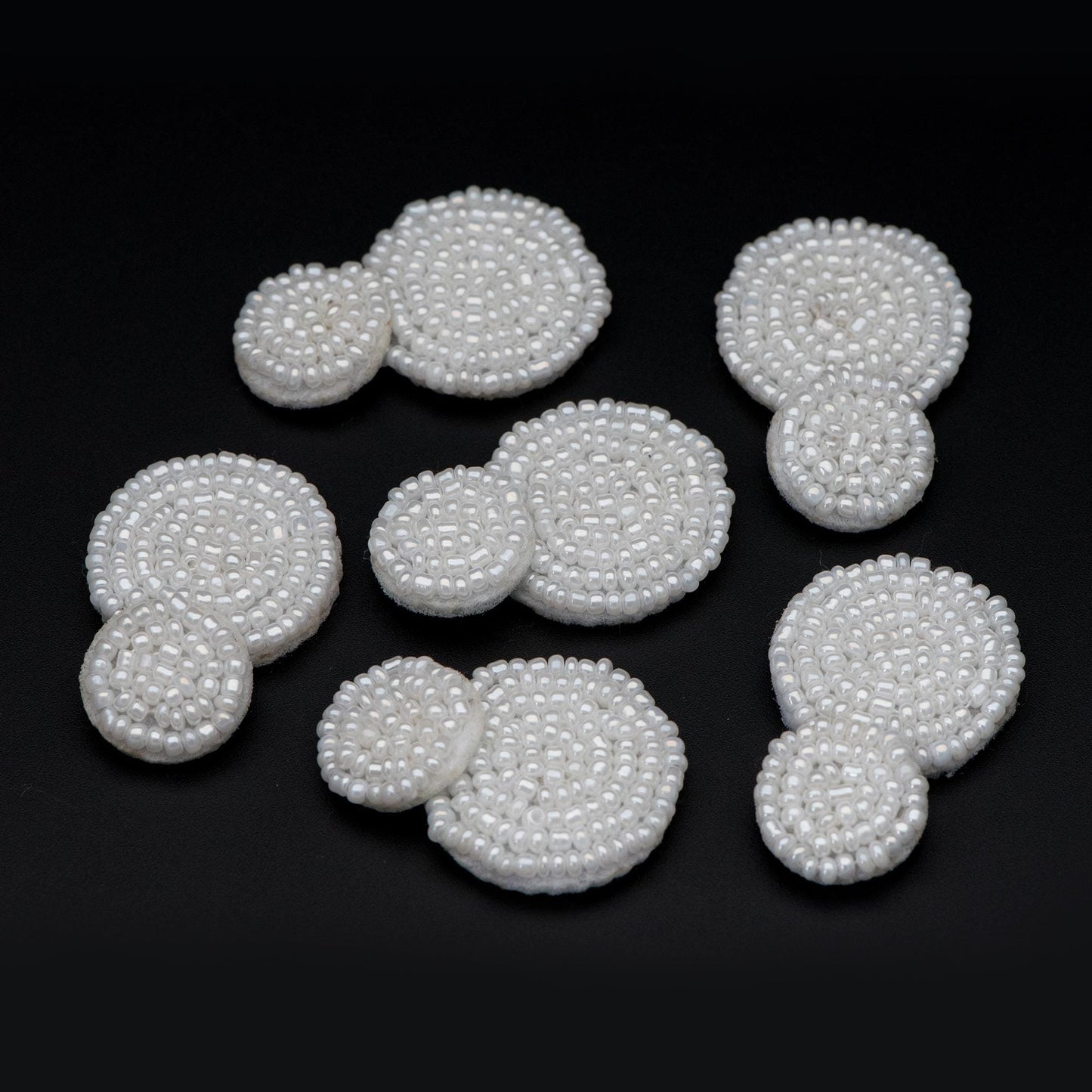 4pcs Glass Seed Beads Round Pendants 36mm, Flat Back, Beaded Hair Accessories, DIY Earring Components, (FB-052)