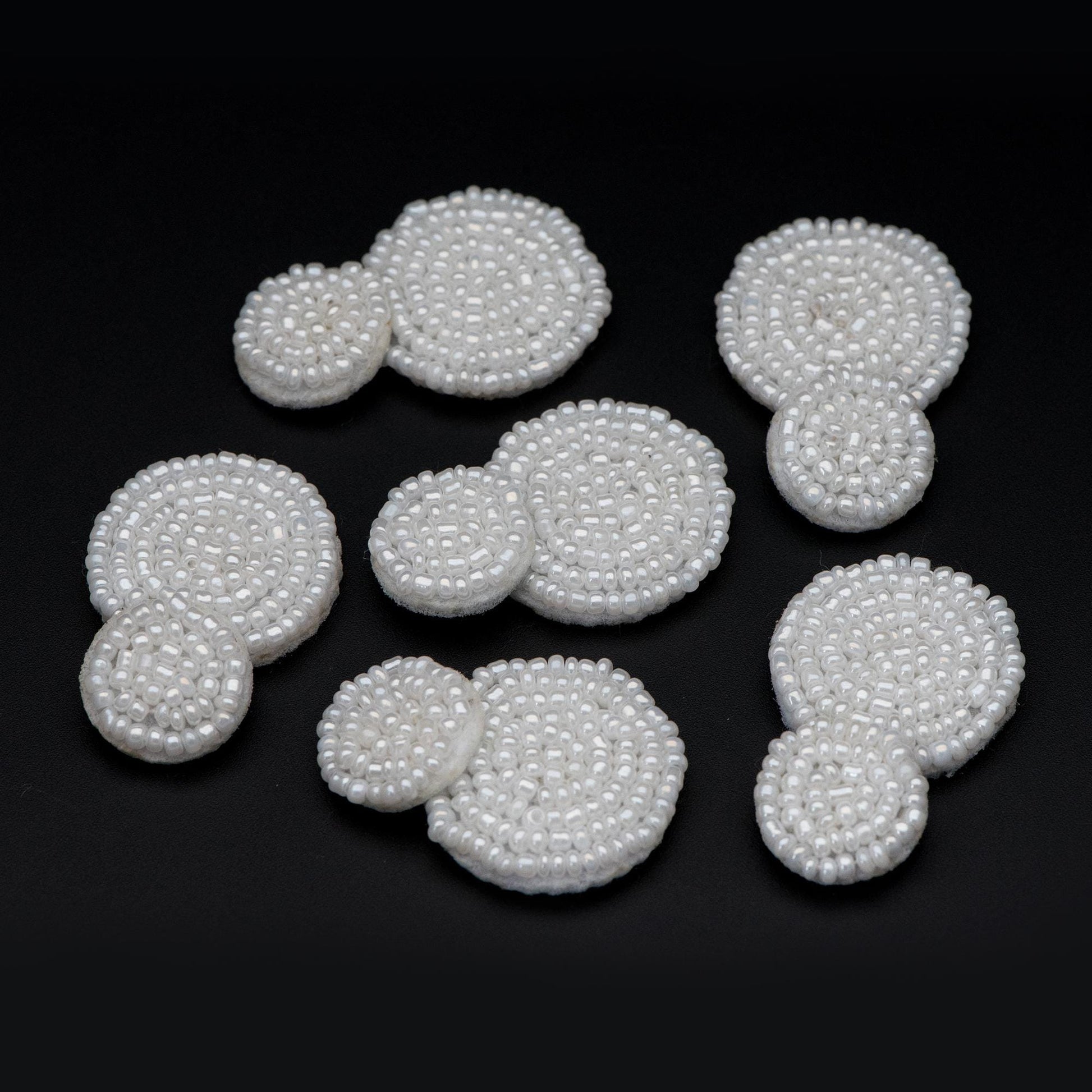 4pcs Glass Seed Beads Round Pendants 36mm, Flat Back, Beaded Hair Accessories, DIY Earring Components, (FB-052)