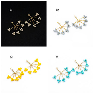 10pcs Handmade Beaded Flower Charms, Wired Branch Tassel Pendants 17x19mm, Glass Seed Beads (FB-055)