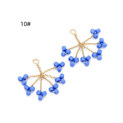 10pcs Handmade Beaded Flower Charms, Wired Branch Tassel Pendants 17x19mm, Glass Seed Beads (FB-055)