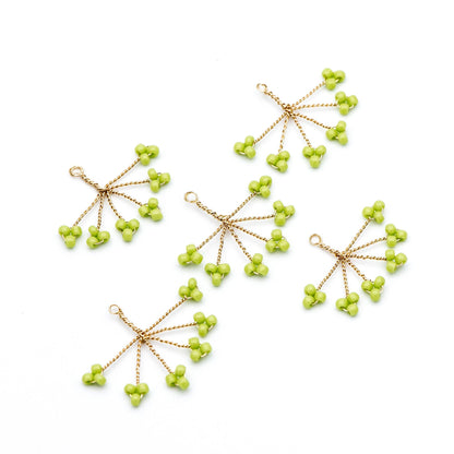 10pcs Handmade Beaded Flower Charms, Wired Branch Tassel Pendants 17x19mm, Glass Seed Beads (FB-055)