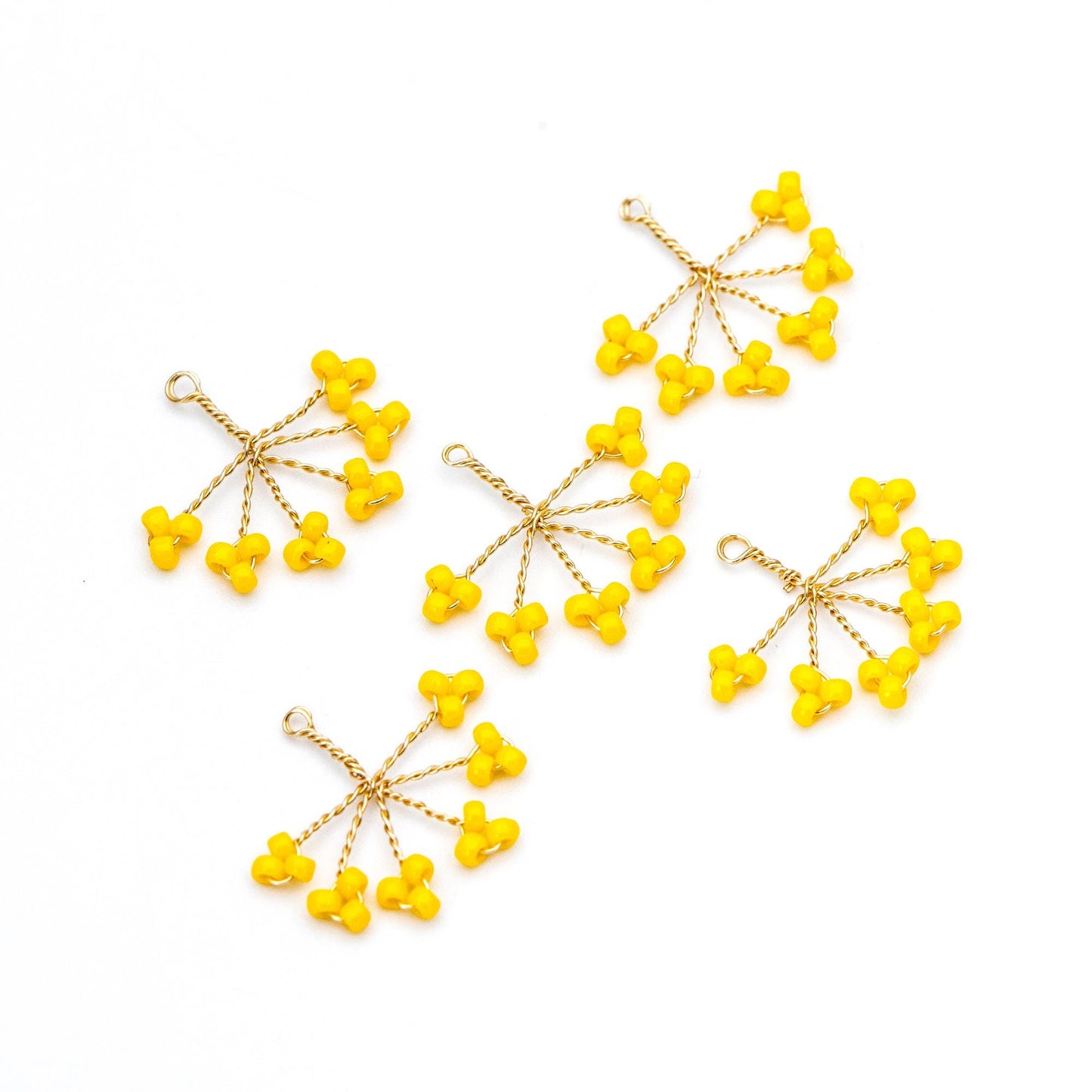 10pcs Handmade Beaded Flower Charms, Wired Branch Tassel Pendants 17x19mm, Glass Seed Beads (FB-055)