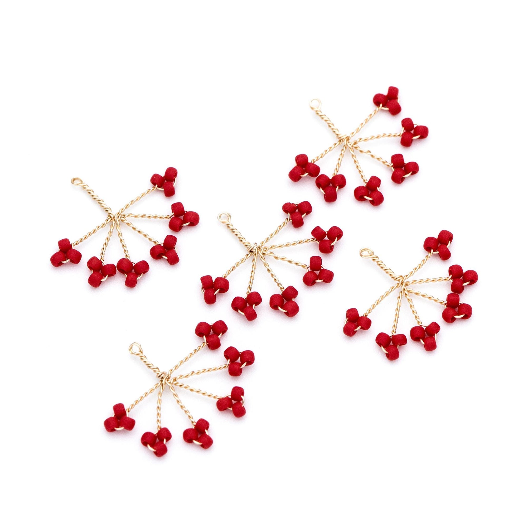 10pcs Handmade Beaded Flower Charms, Wired Branch Tassel Pendants 17x19mm, Glass Seed Beads (FB-055)