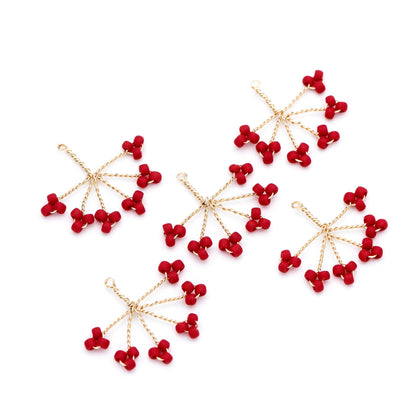 10pcs Handmade Beaded Flower Charms, Wired Branch Tassel Pendants 17x19mm, Glass Seed Beads (FB-055)