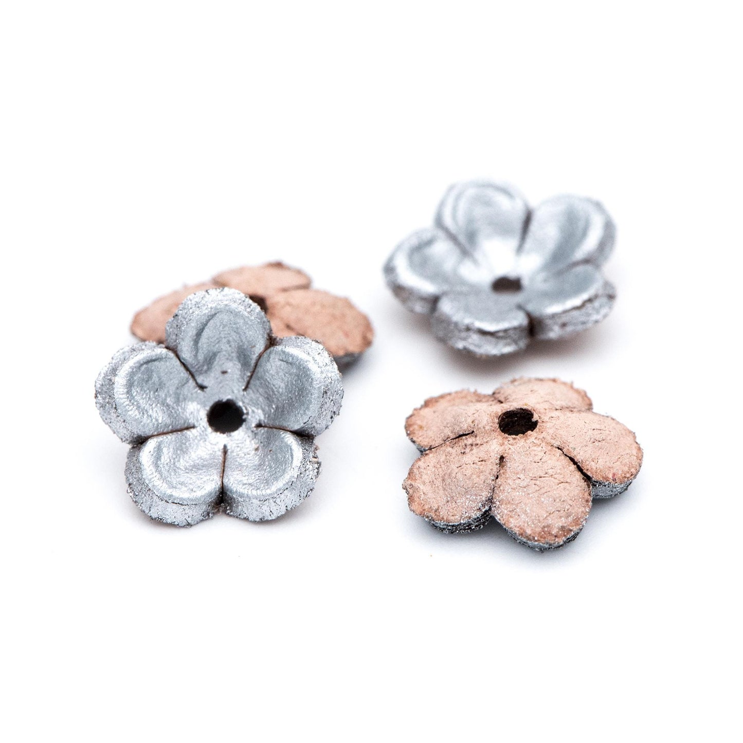 10pcs Genuine Leather Flower 12mm, Floral Leather Charm Beads, (FB-060-7)