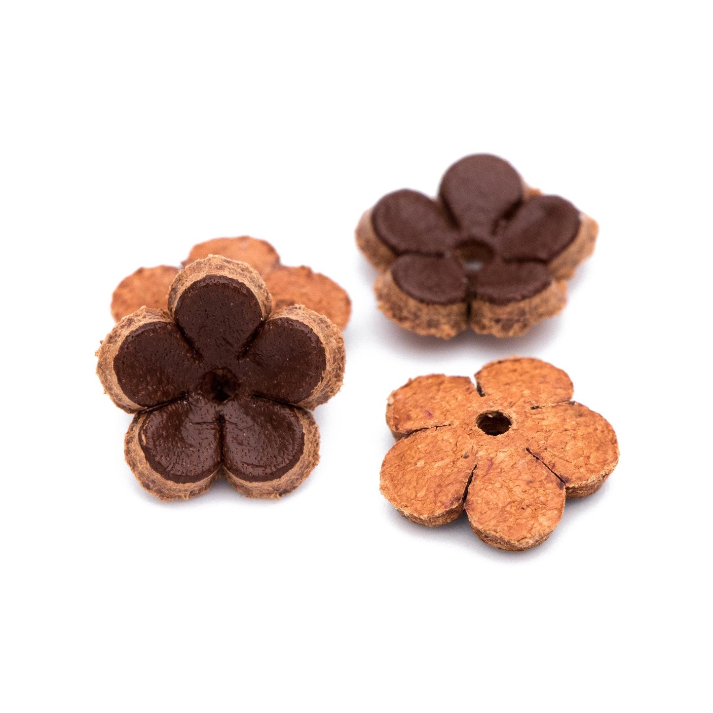 10pcs Genuine Leather Flower 12mm, Floral Leather Charm Beads, (FB-060-7)