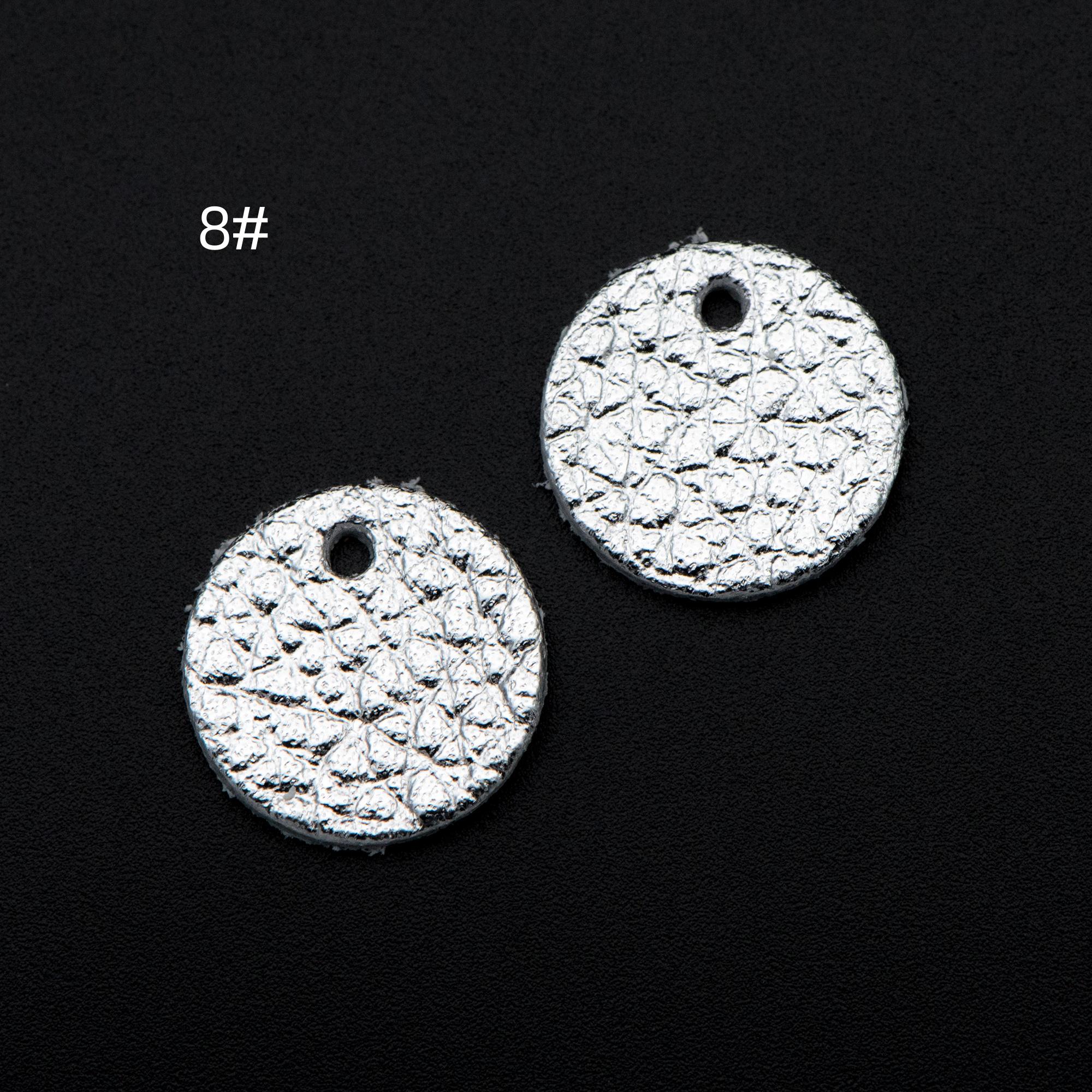 10pcs Genuine Leather Round Charms 15mm, Flat Coin Disc Geometric Pendants, DIY Components for Earrings, (FB-062)