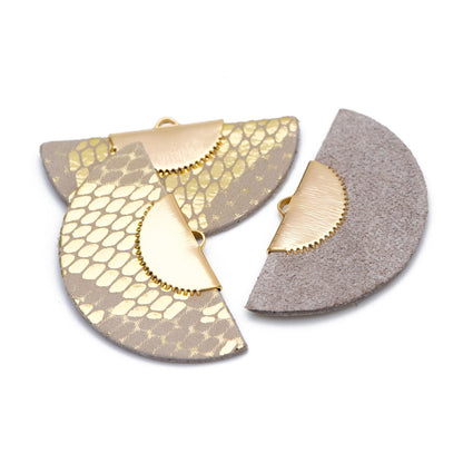 4pcs Fan Tassel Pendants 45x25mm, Genuine Leather Tassel Charms, (FB-069)