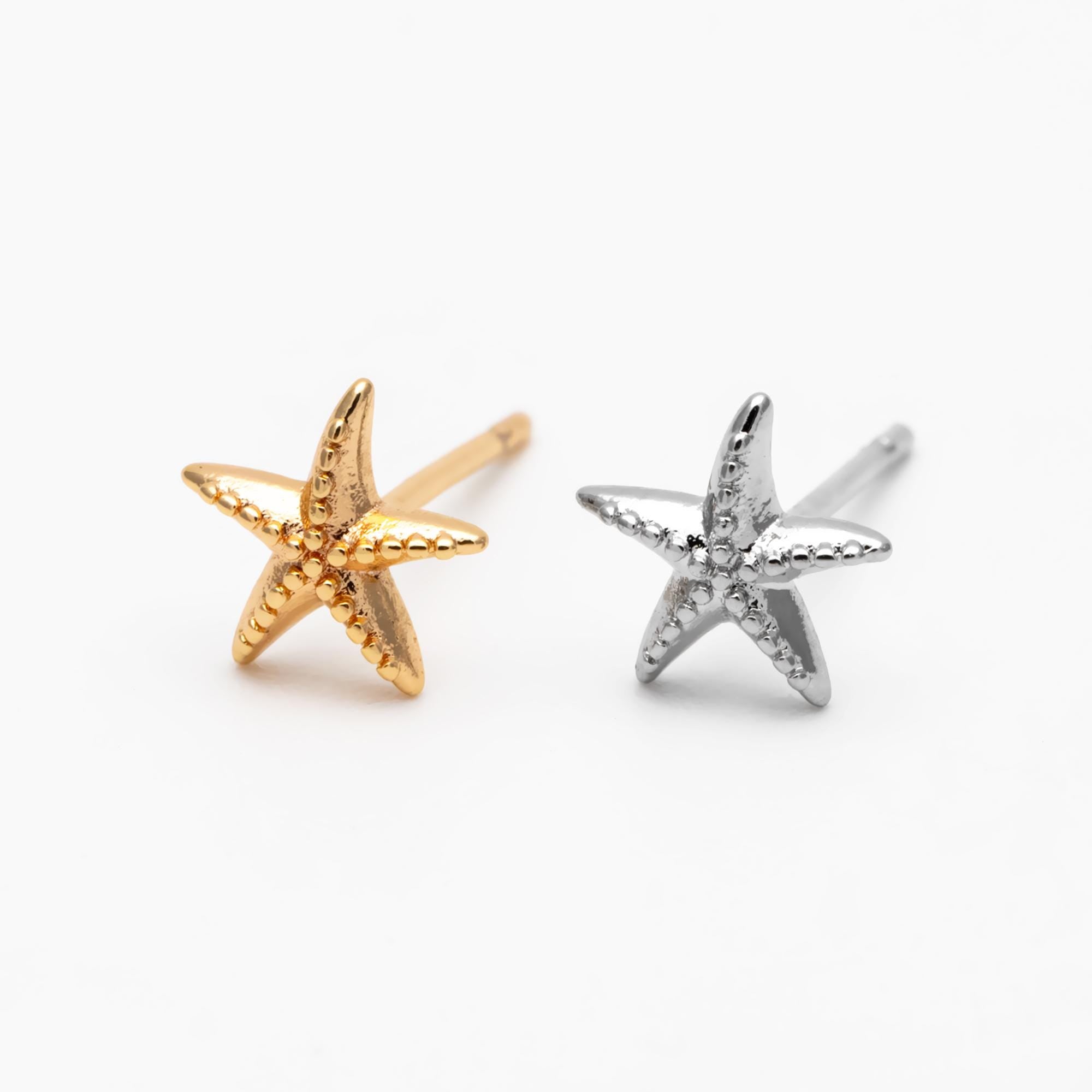 10pcs Gold/ Silver Starfish Ear Post, Real Gold/ Rhodium Plated Brass Star Stud Earrings (#GB-4662)