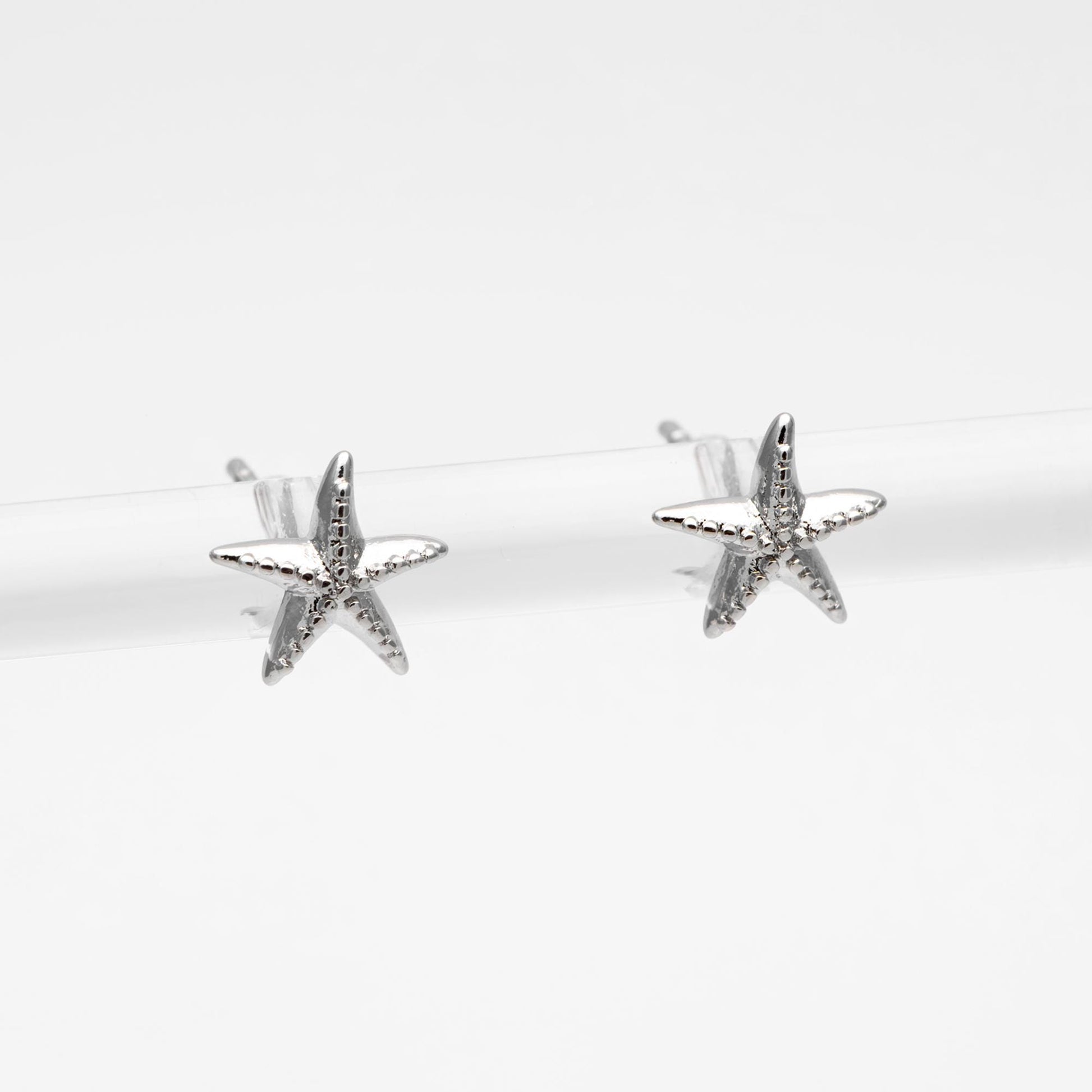 10pcs Gold/ Silver Starfish Ear Post, Real Gold/ Rhodium Plated Brass Star Stud Earrings (#GB-4662)