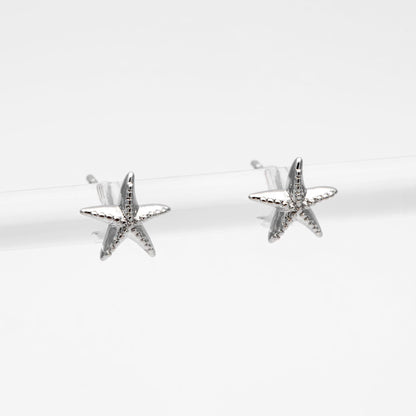 10pcs Gold/ Silver Starfish Ear Post, Real Gold/ Rhodium Plated Brass Star Stud Earrings (#GB-4662)