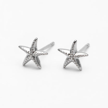 10pcs Gold/ Silver Starfish Ear Post, Real Gold/ Rhodium Plated Brass Star Stud Earrings (#GB-4662)