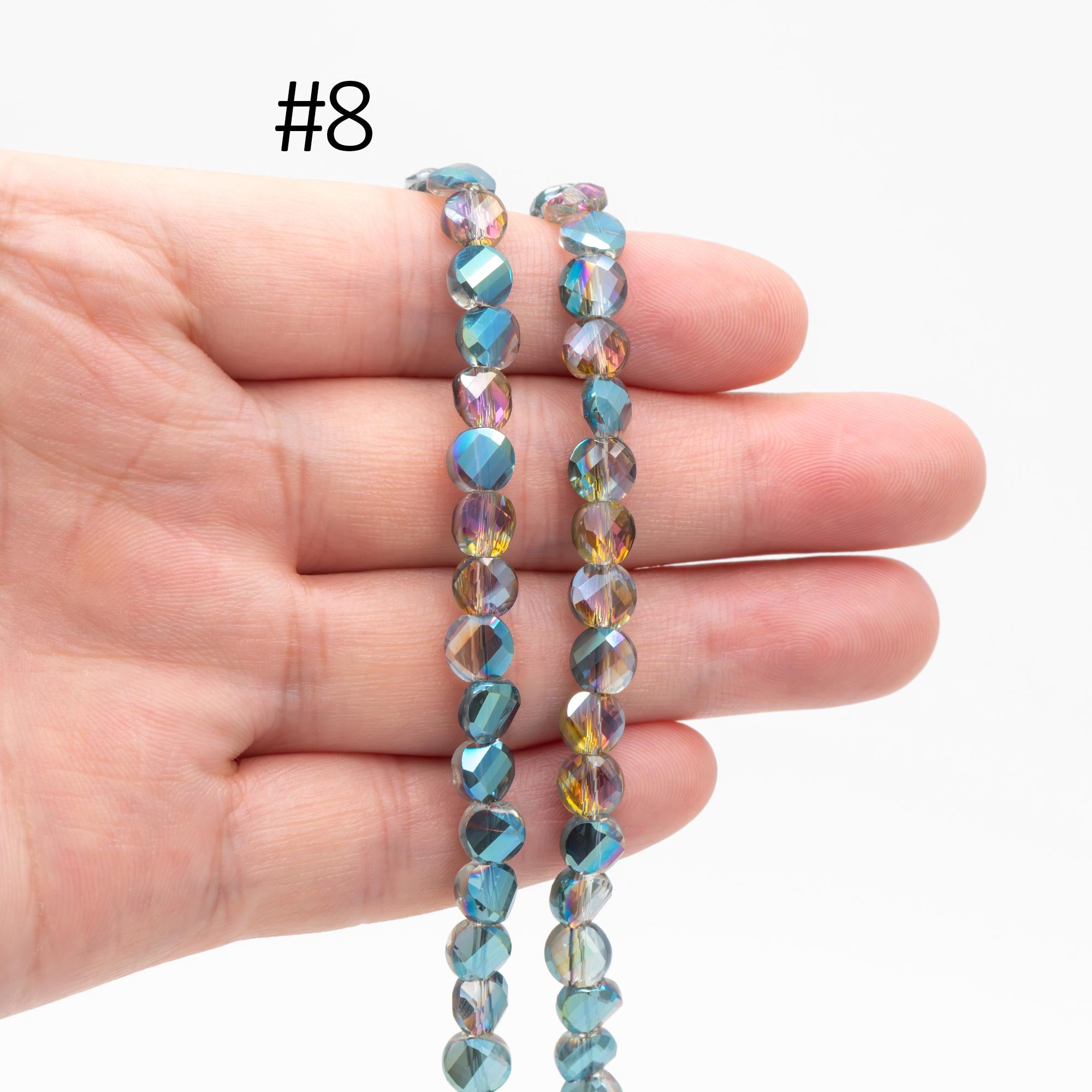 95pcs Faceted Coin Glass Beads, Crystal Round Button Beads 6mm, (TS-98)