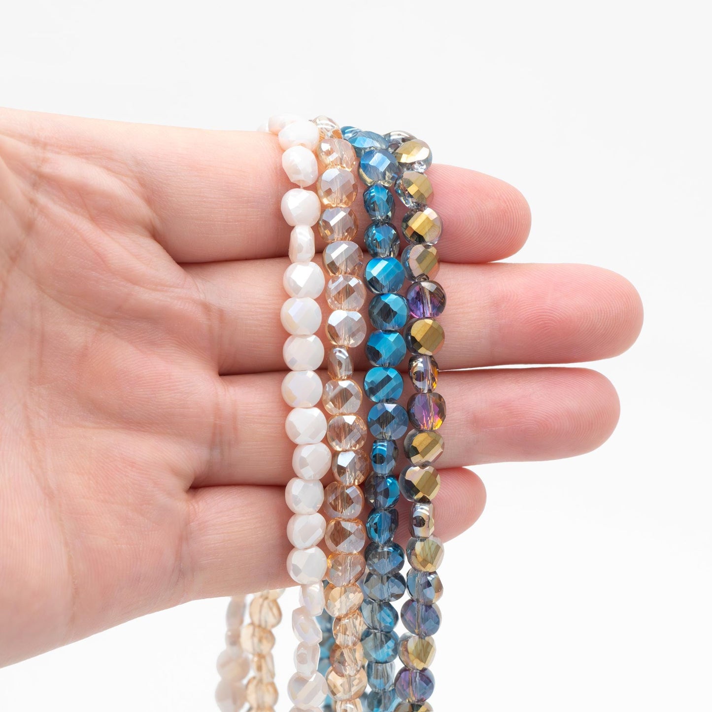 95pcs Faceted Coin Glass Beads, Crystal Round Button Beads 6mm, (TS-98)