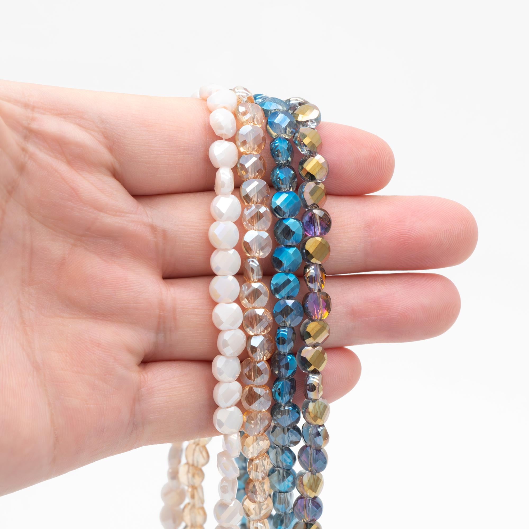 95pcs Faceted Coin Glass Beads, Crystal Round Button Beads 6mm, (TS-98)