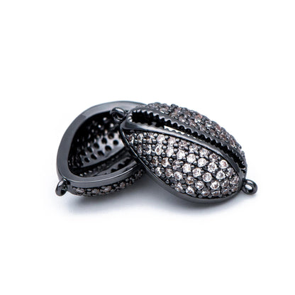 4pcs CZ Pave Shell Connector, Cowrie Shell Charm Pendant, Seashell Charms (GB-1583)