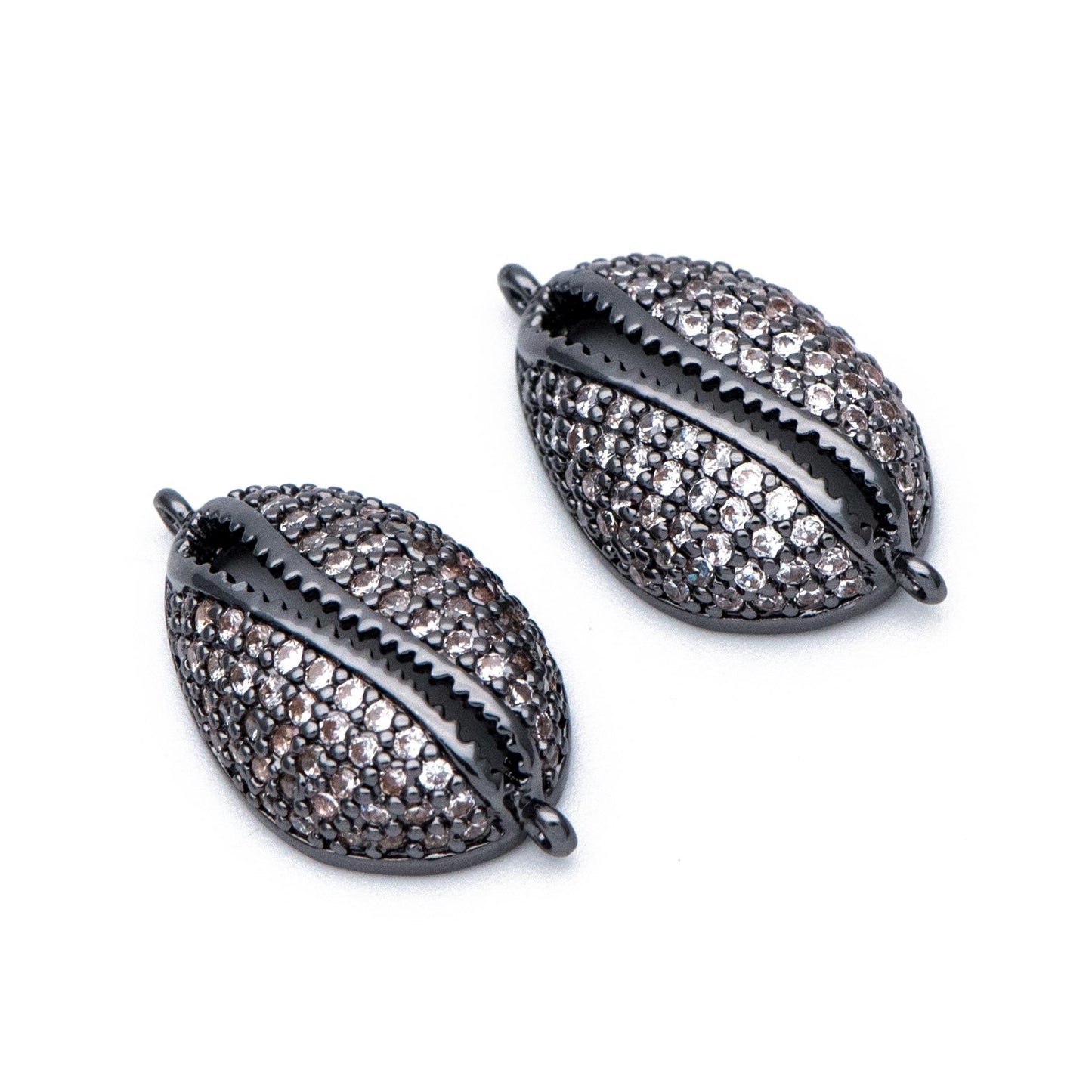 4pcs CZ Pave Shell Connector, Cowrie Shell Charm Pendant, Seashell Charms (GB-1583)