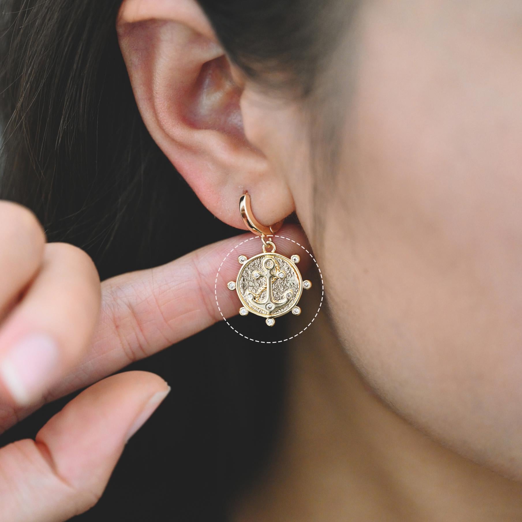 4pcs Gold Anchor Charms, Real Gold plated Brass, Dainty Nautical Earring Charms (GB-3746)