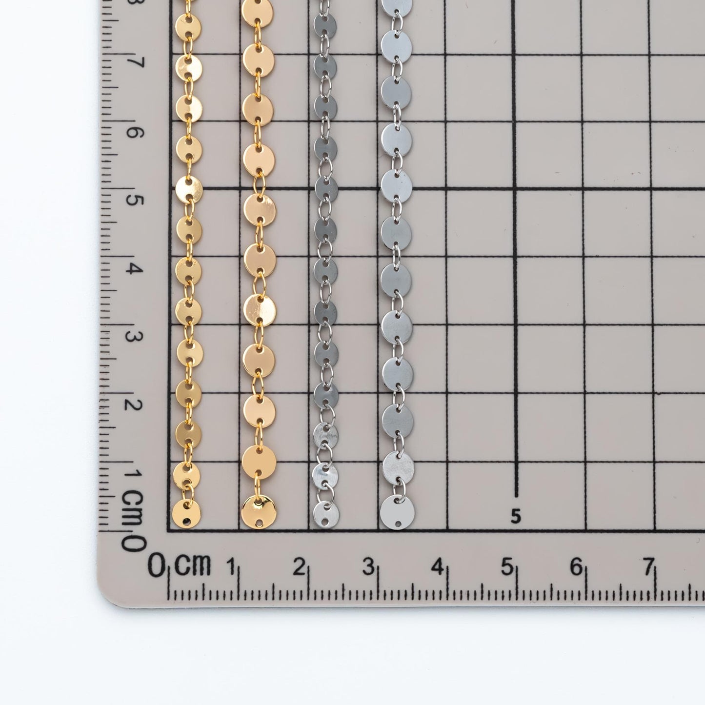 Gold/ Silver tone Round Disc Chains 4mm/ 5mm, Handmade Disk Geometric Chain (#LK-154)/ 1 Meter=3.3 feet