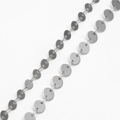 Gold/ Silver tone Round Disc Chains 4mm/ 5mm, Handmade Disk Geometric Chain (#LK-154)/ 1 Meter=3.3 feet