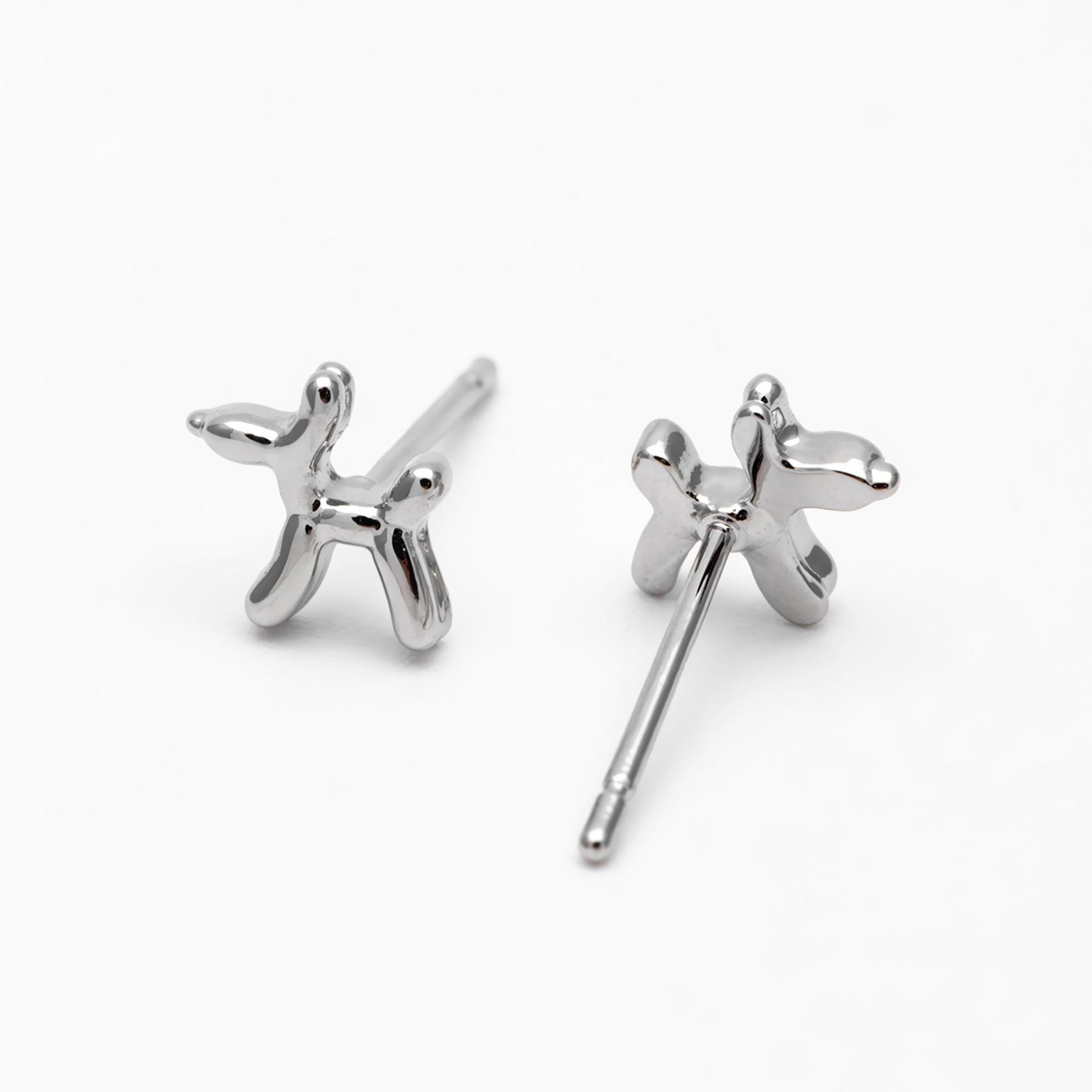 10pcs Gold/ Silver Tone Dog Earrings, 18K Gold/ Rhodium Plated Brass, Minimalist Balloon Dog Stud Earring (GB-4665)