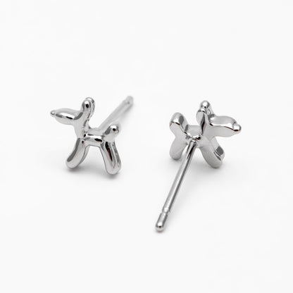 10pcs Gold/ Silver Tone Dog Earrings, 18K Gold/ Rhodium Plated Brass, Minimalist Balloon Dog Stud Earring (GB-4665)