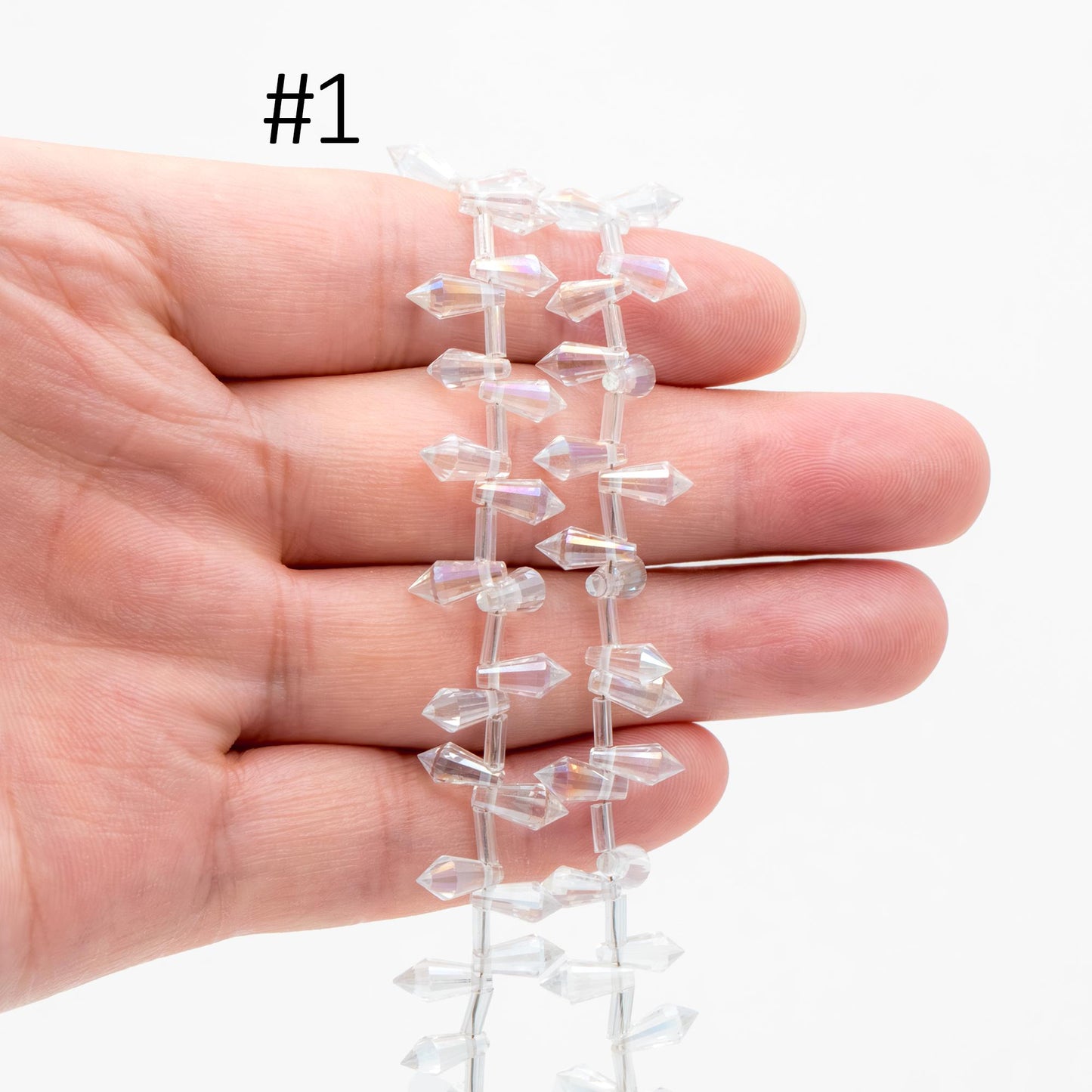 100 beads- Faceted Crystal Briolettes 8x4mm, Top Drilled Glass Teardrop, Bicone Long Drop Beads, (#TS-72)