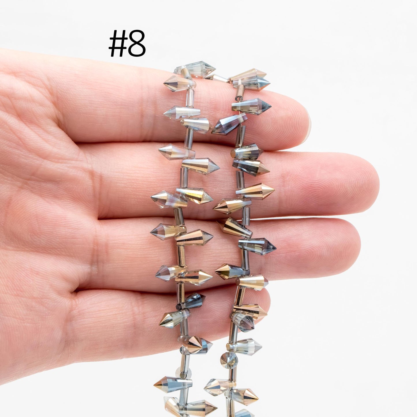 100 beads- Faceted Crystal Briolettes 8x4mm, Top Drilled Glass Teardrop, Bicone Long Drop Beads, (#TS-72)