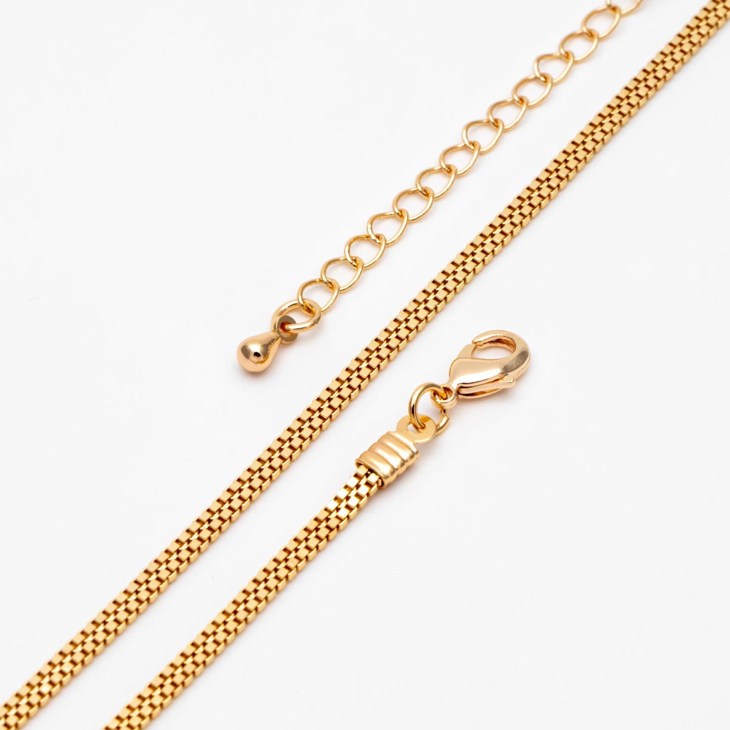 Gold plated Brass Flat Box Chain 2mm, Adjustable Bracelet/ Anklet/ Necklace, Ready to Wear (#LK-410)