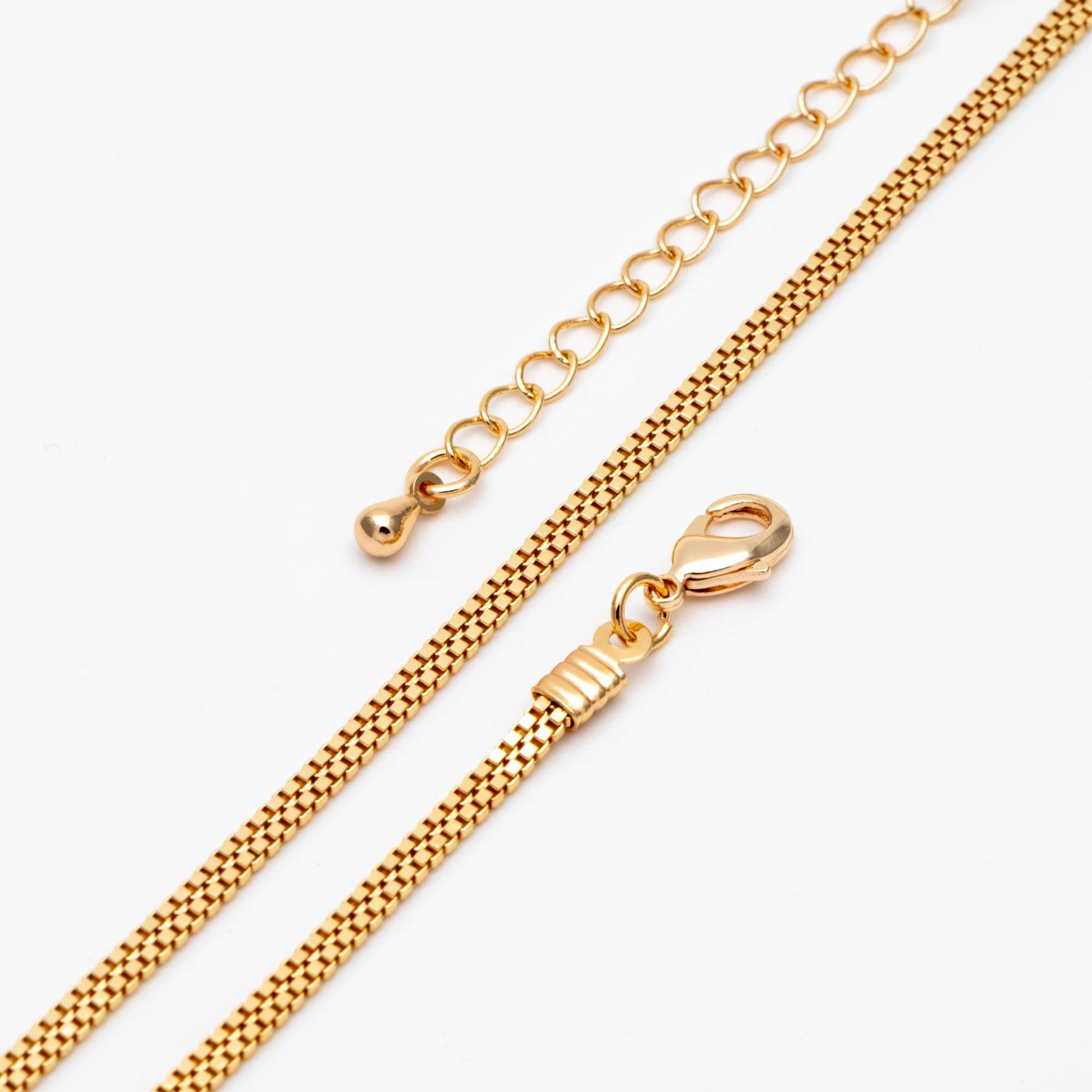 Gold plated Brass Flat Box Chain 2mm, Adjustable Bracelet/ Anklet/ Necklace, Ready to Wear (#LK-410)