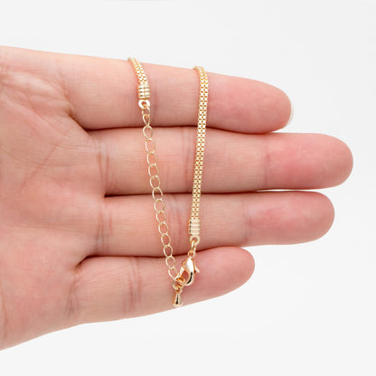 Gold plated Brass Flat Box Chain 2mm, Adjustable Bracelet/ Anklet/ Necklace, Ready to Wear (#LK-410)