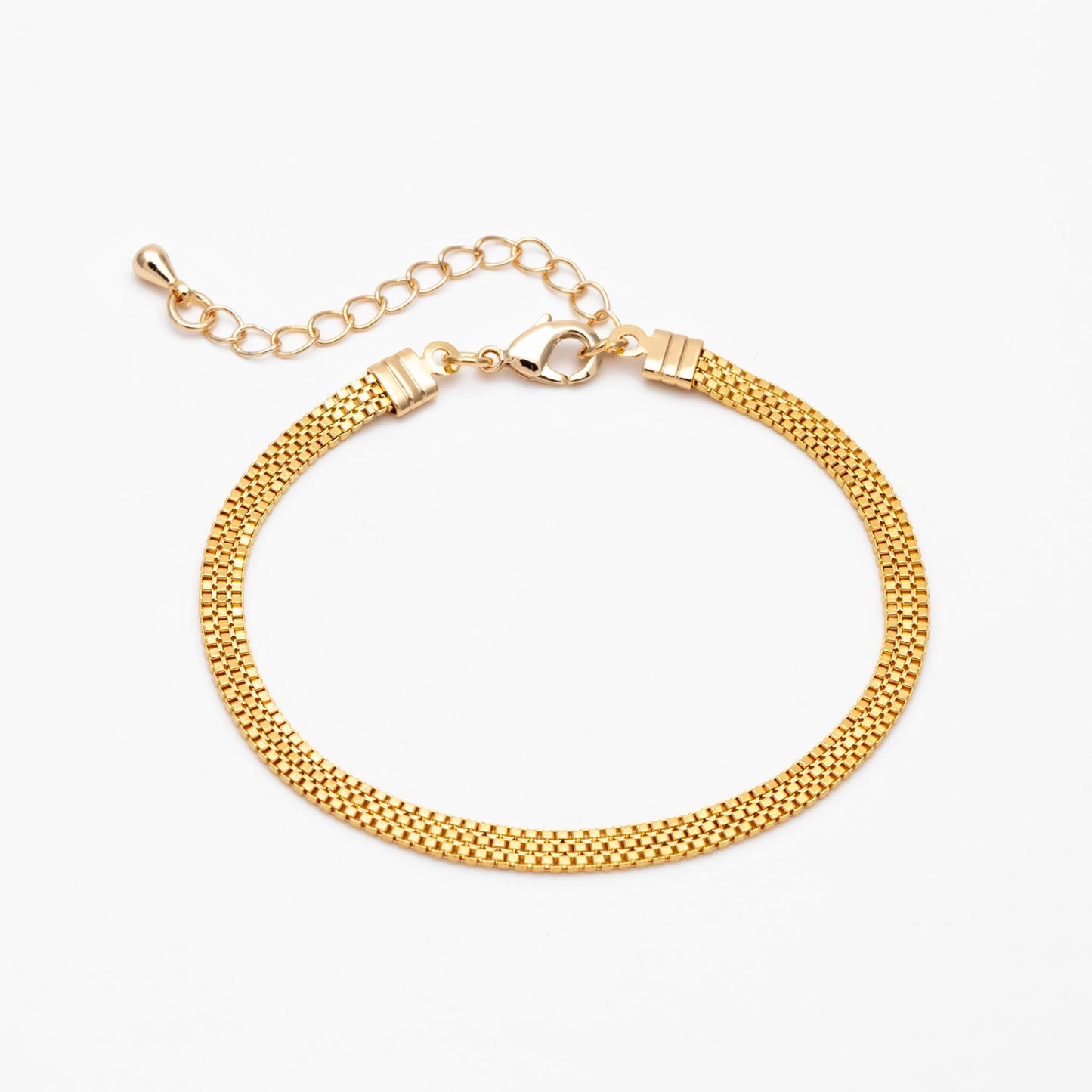 Gold plated Brass Flat Box Chain 3mm by 1mm, Adjustable Bracelet/ Anklet/ Necklace (#LK-424)