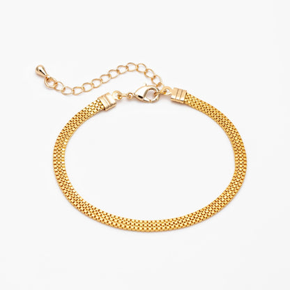 Gold plated Brass Flat Box Chain 3mm by 1mm, Adjustable Bracelet/ Anklet/ Necklace (#LK-424)