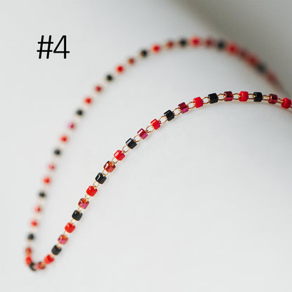 Dainty Miyuki Seed Glass Bead Chain 1.8mm, Unplated Brass Beaded Tiny Chain, Multi Colors Mix (#LK-052)/ 1 Meter=3.3ft