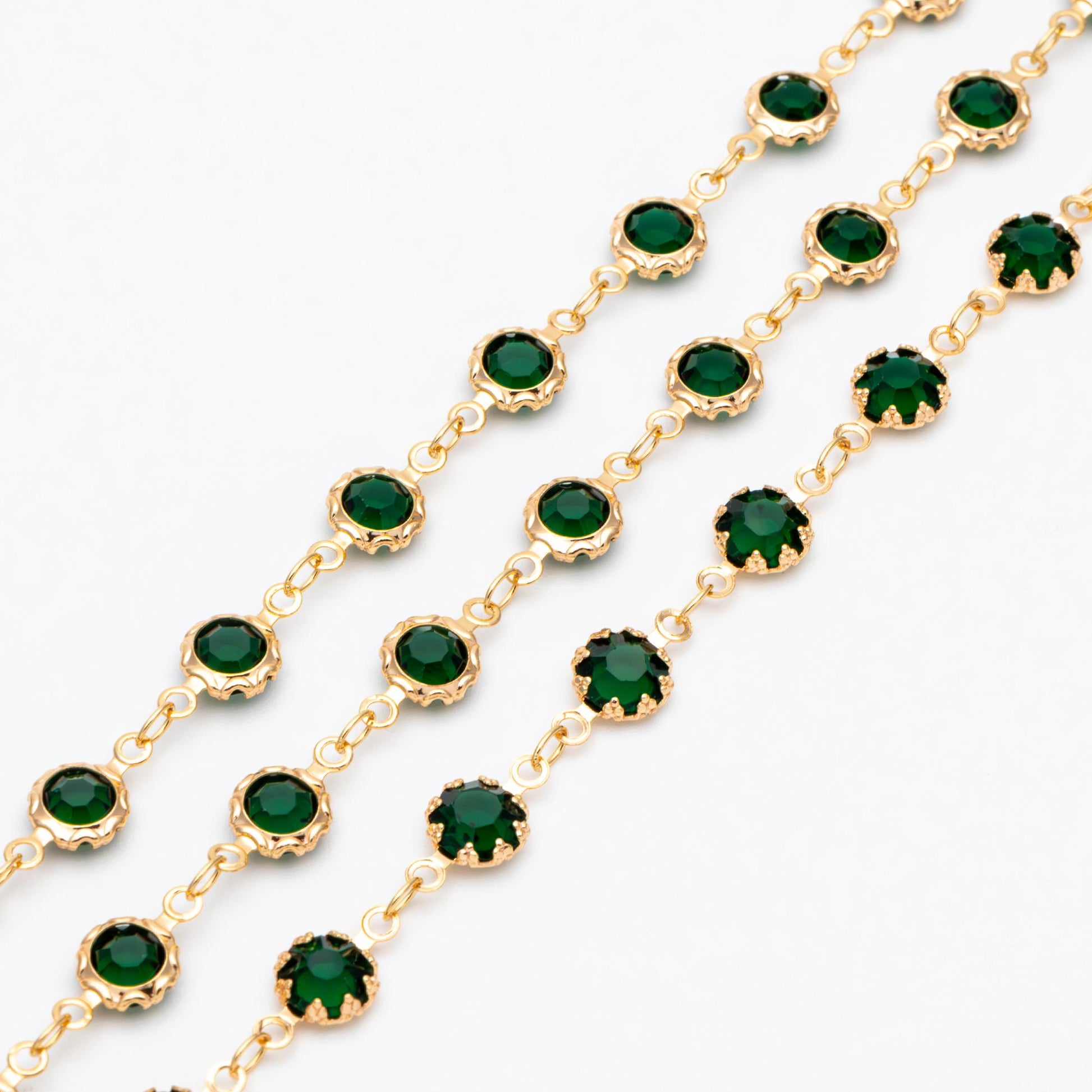 Gold plated Brass Crystal Beaded Chains, Link Chains with 7mm Flat Coin Beads, Color Not Easily Tarnish (#LK-183)/ 1 Meter=3.3 ft