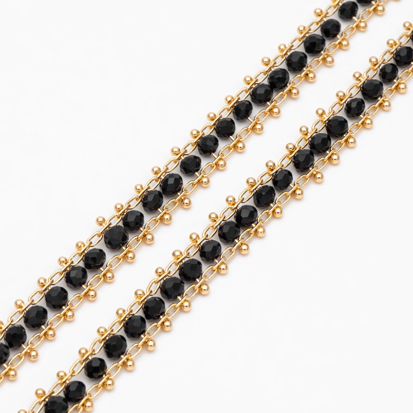 Gold plated Brass Beaded Chain 7mm, Designer Chain with Crystal Glass Rondelle Beads (#LK-171)/ 1 Meter=3.3ft