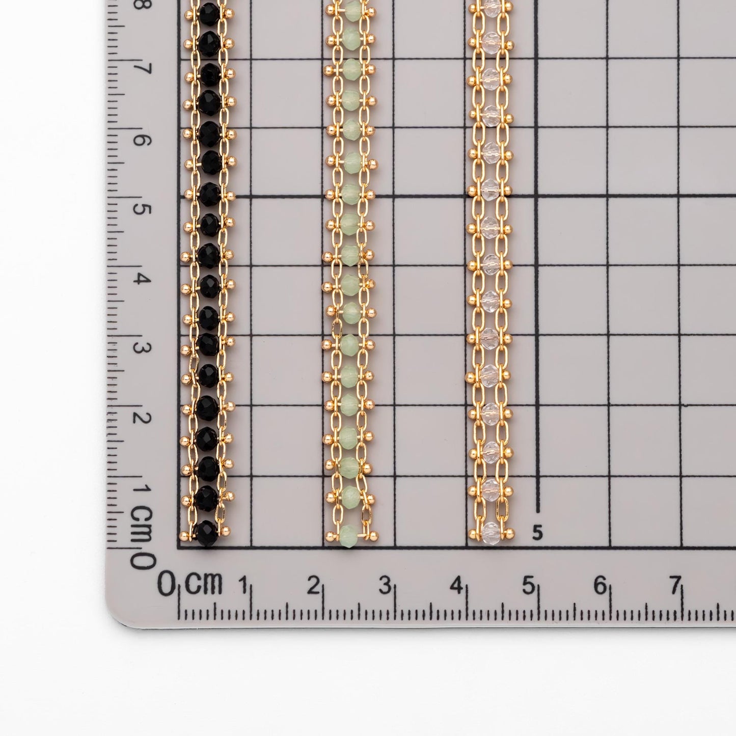 Gold plated Brass Beaded Chain 7mm, Designer Chain with Crystal Glass Rondelle Beads (#LK-171)/ 1 Meter=3.3ft