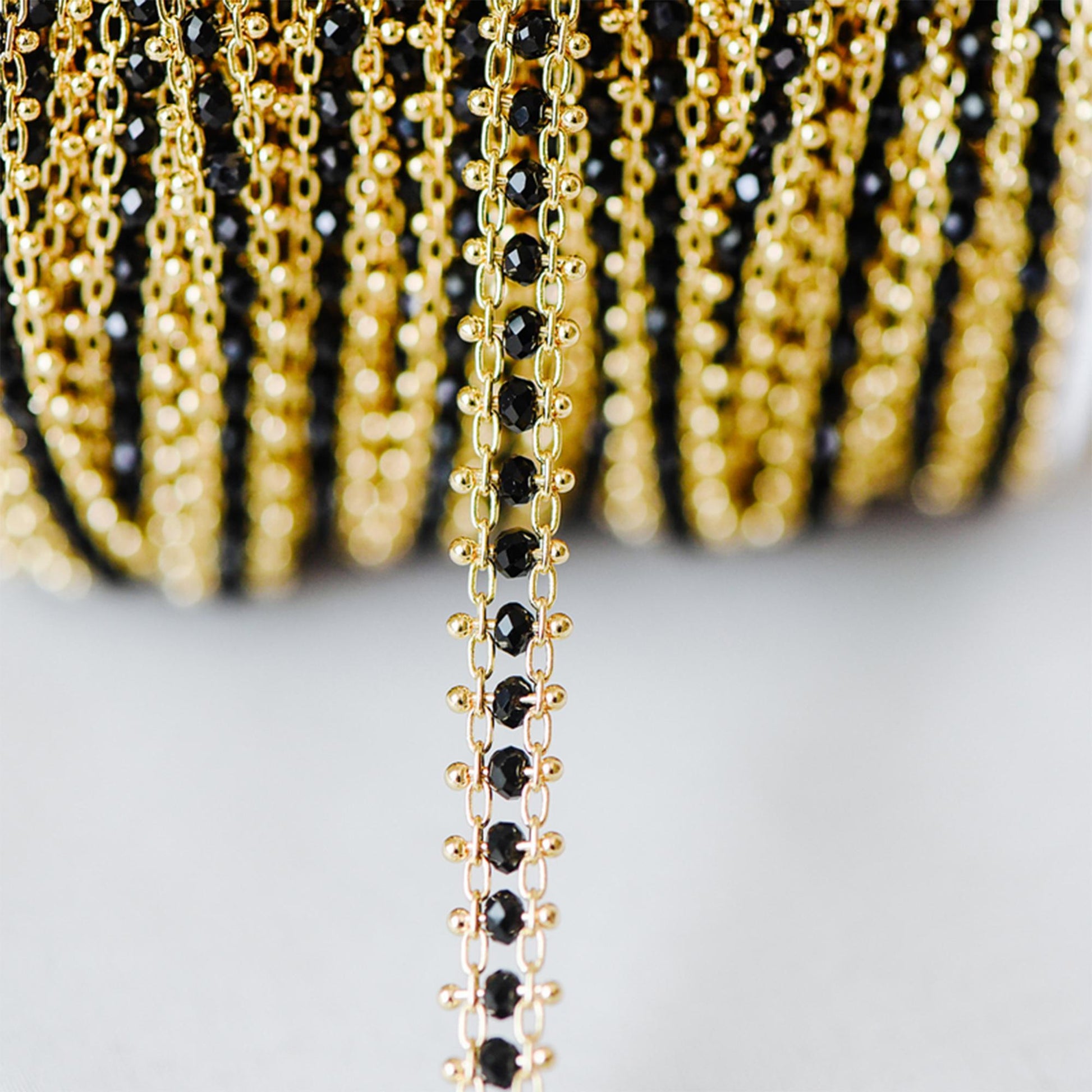 Gold plated Brass Beaded Chain 7mm, Designer Chain with Crystal Glass Rondelle Beads (#LK-171)/ 1 Meter=3.3ft