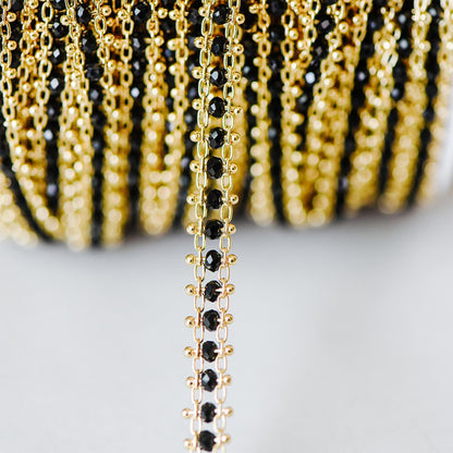 Gold plated Brass Beaded Chain 7mm, Designer Chain with Crystal Glass Rondelle Beads (#LK-171)/ 1 Meter=3.3ft